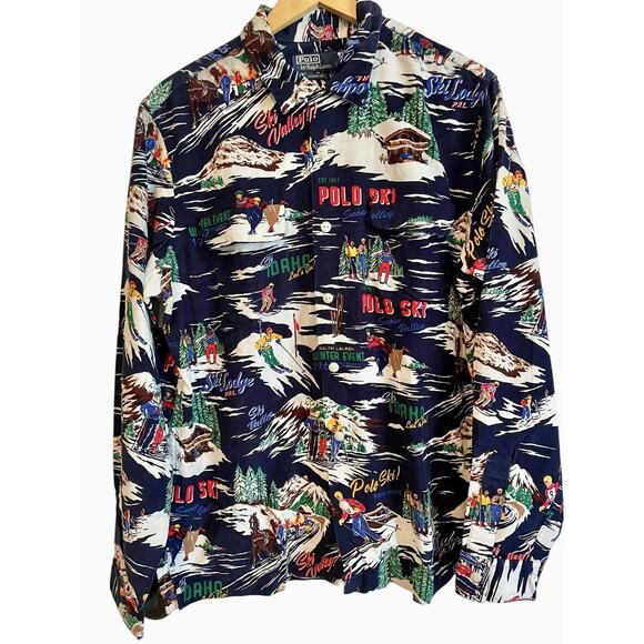 Polo Ralph Lauren Shirt Mens Large Ski Print Corduroy Classic Fit Button Up AOP - Picture 1 of 15